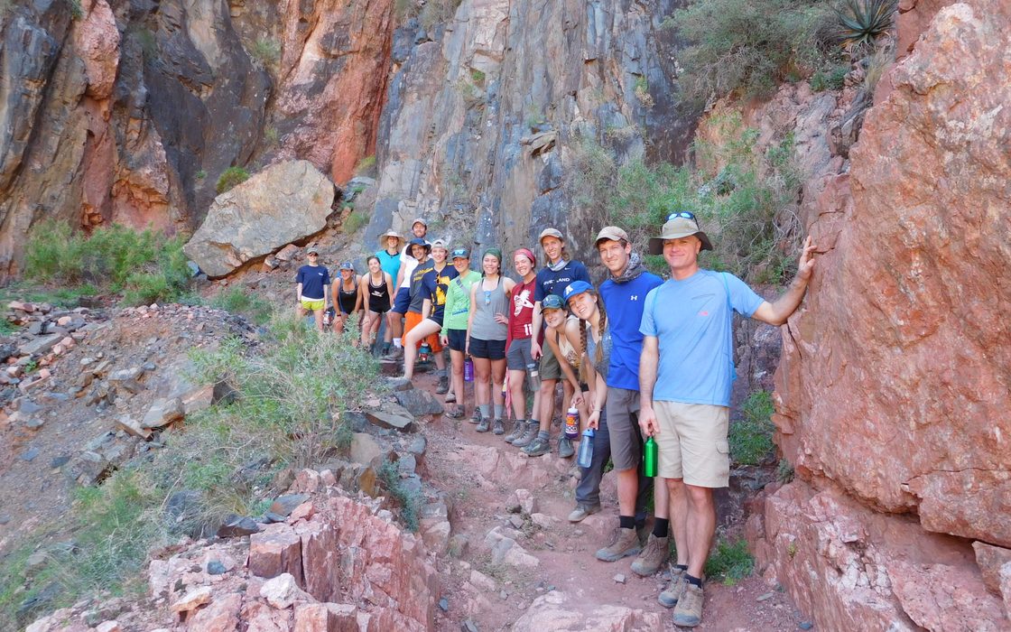 George Vrtis leads a group of students on a hiking trip in the Grand Canyon