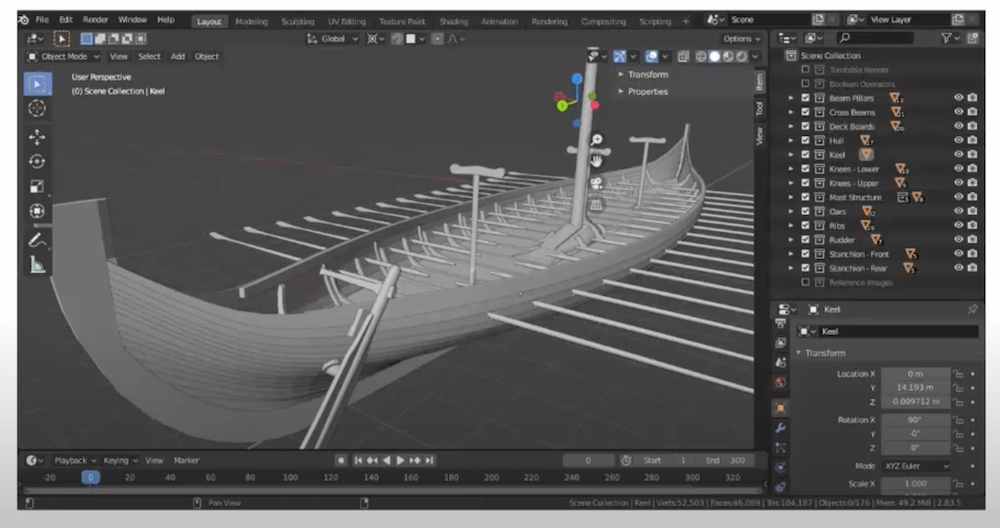 3D model of Viking longboat, made with the Blender app