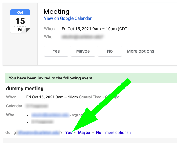 Calendar invitation options in Gmail