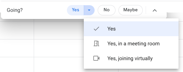 Google calendar options for accepting a meeting invitation