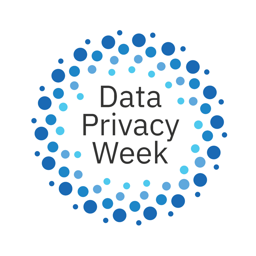 Data Privacy Week logo with the words "Data Privacy Week" encircled by small blue dots.