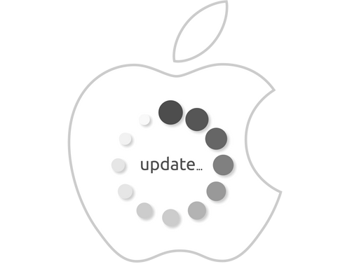Apple logo. In the center of the logo is the word 