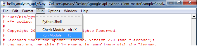 Screenshot of Python shell Run Module
