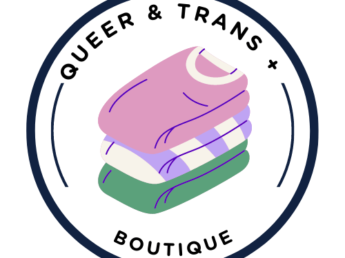 Queer & Trans + Boutique. Image of three folded t-shirts.