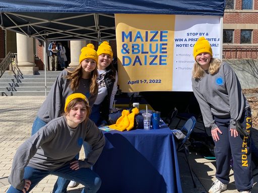 '21-'22 Student Ambassador's host Coffee with Carls outside of Sayles
