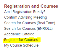 Hub Menu Register For Courses