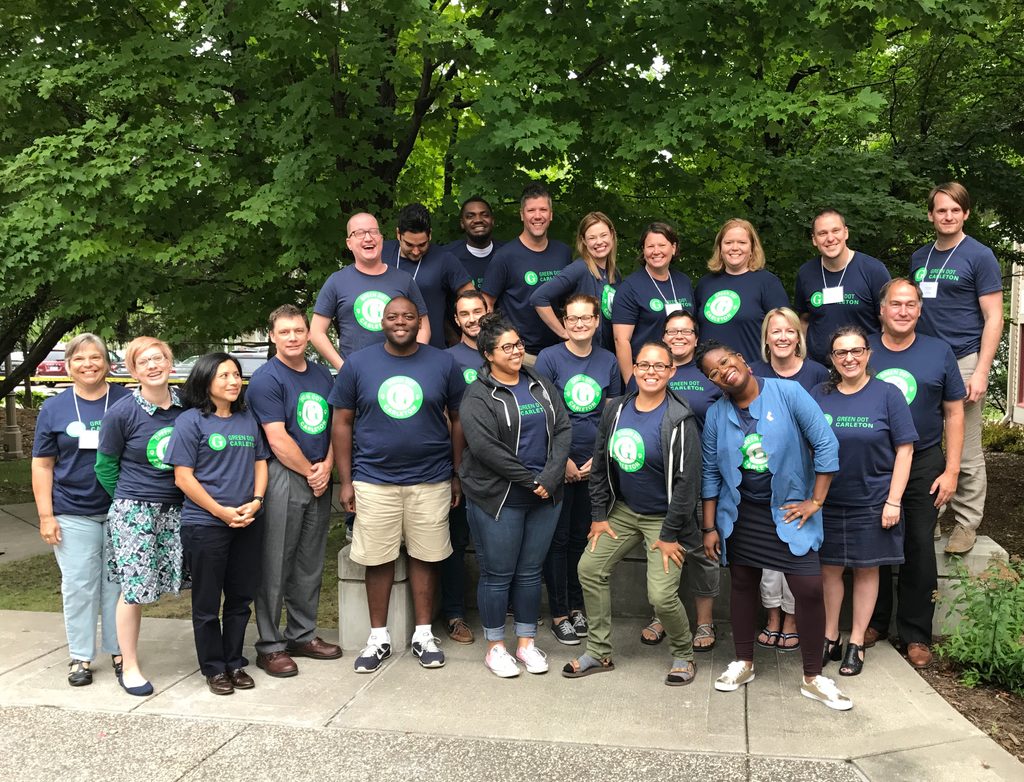 Over 20 Carleton staff and faculty participated in the August 2017 Green Dot instructor training!