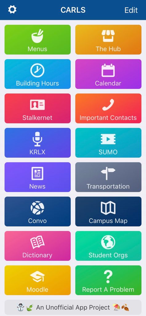 screenshot of the CARLS app home screen