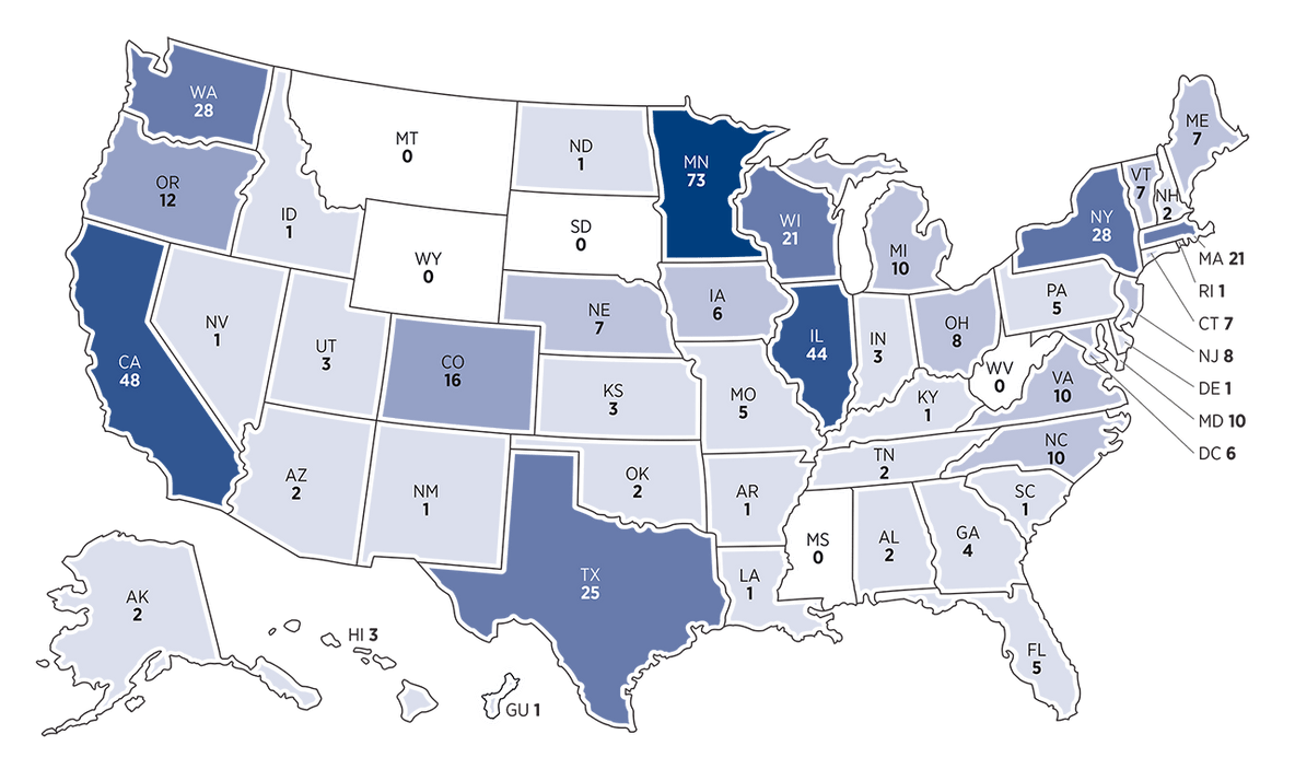 US map showing where the class of 2023 comes from