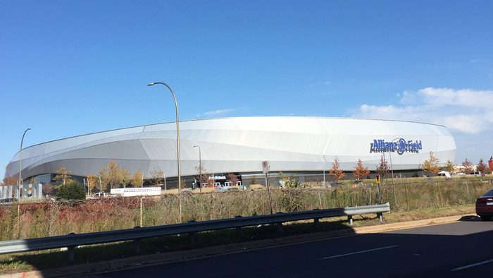 Out doors, far view of a sport stadium