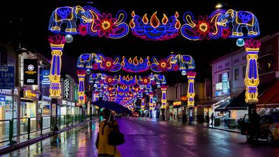 colorful night street in Singapore