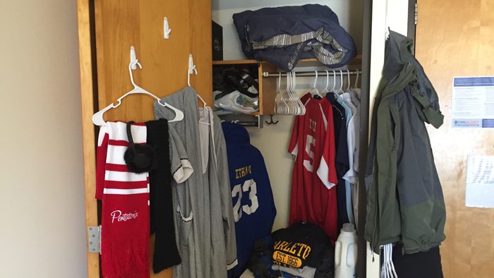 A messy college student closet