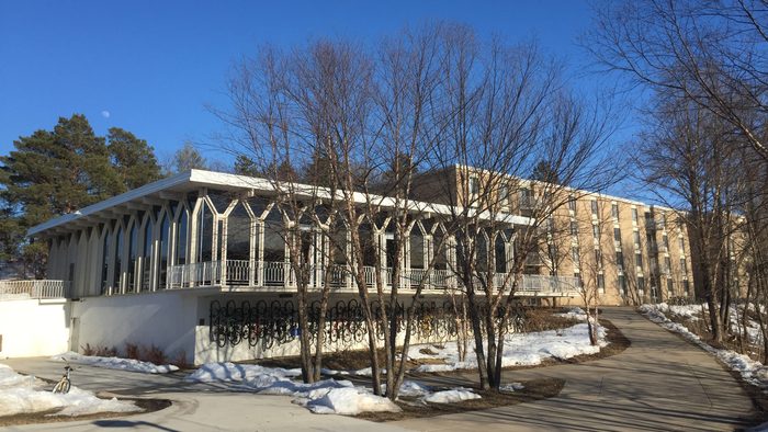 A college residential hall in a sunny day