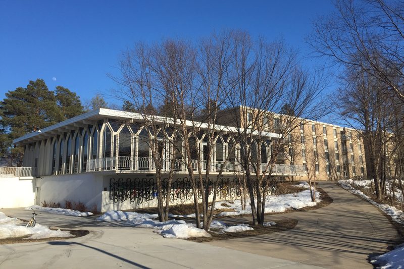 A college residential hall in a sunny day