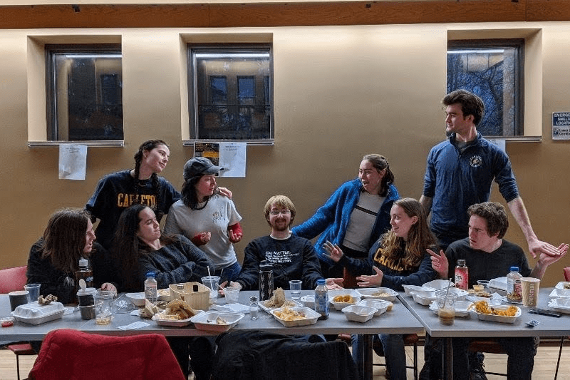 Students recreating The Last Supper in Sayles