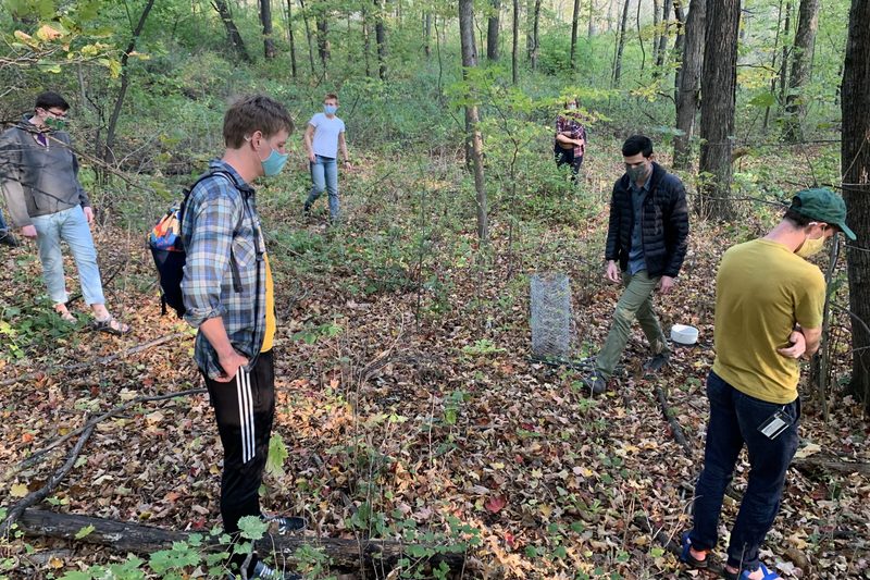 Professor Dan Maxbauer leads his Carbon and Climate students through a lab activity in the Arboretum.