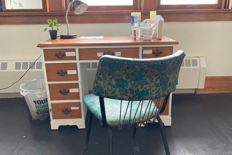 desk with art supplies