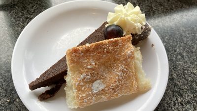 Blueberry topped Chocolate Torte w/ Macaroon Bar