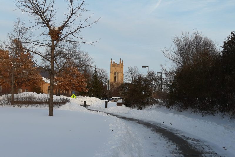 The Chapel viewed from Musser after snowfall.