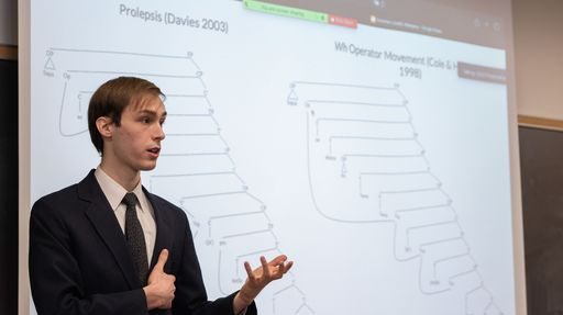 Tate Russell presents linguistic trees as part of a talk given at CULC 16.