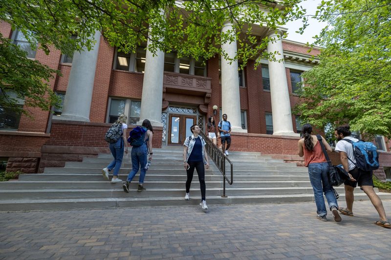 students entering campus building