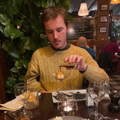 Student eating dessert