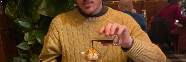 Student eating dessert