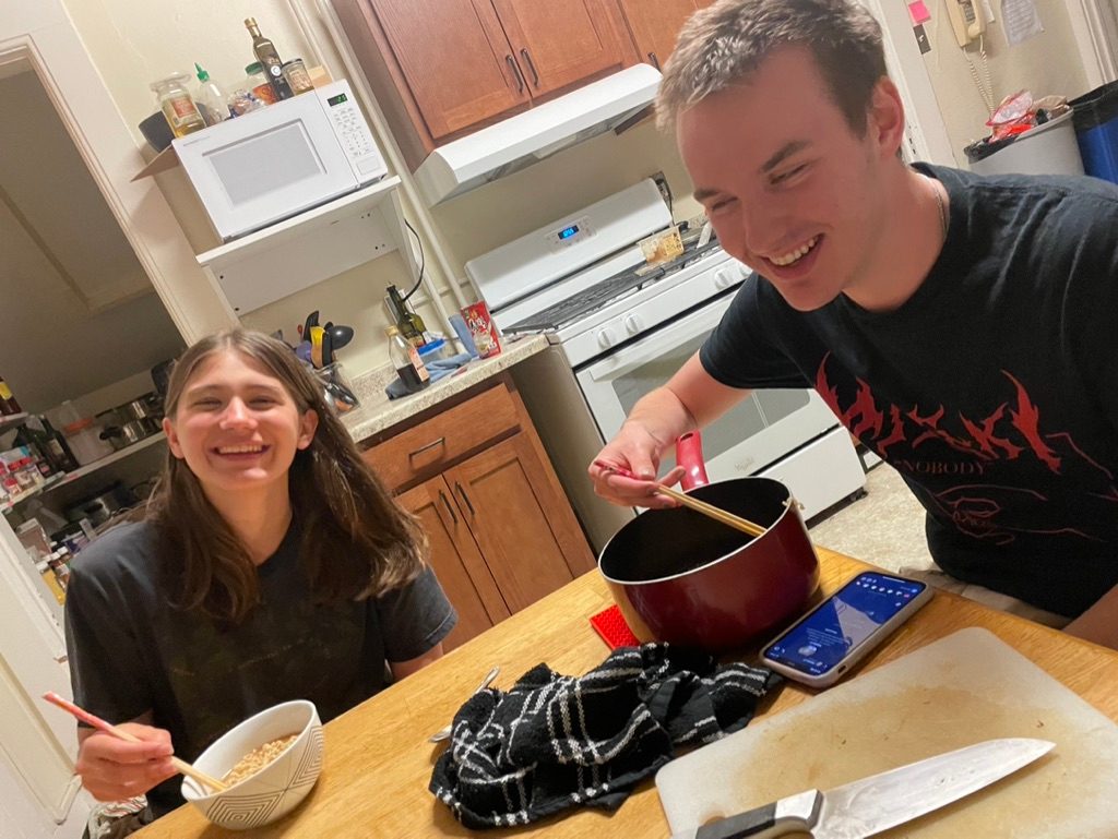 students eating ramen