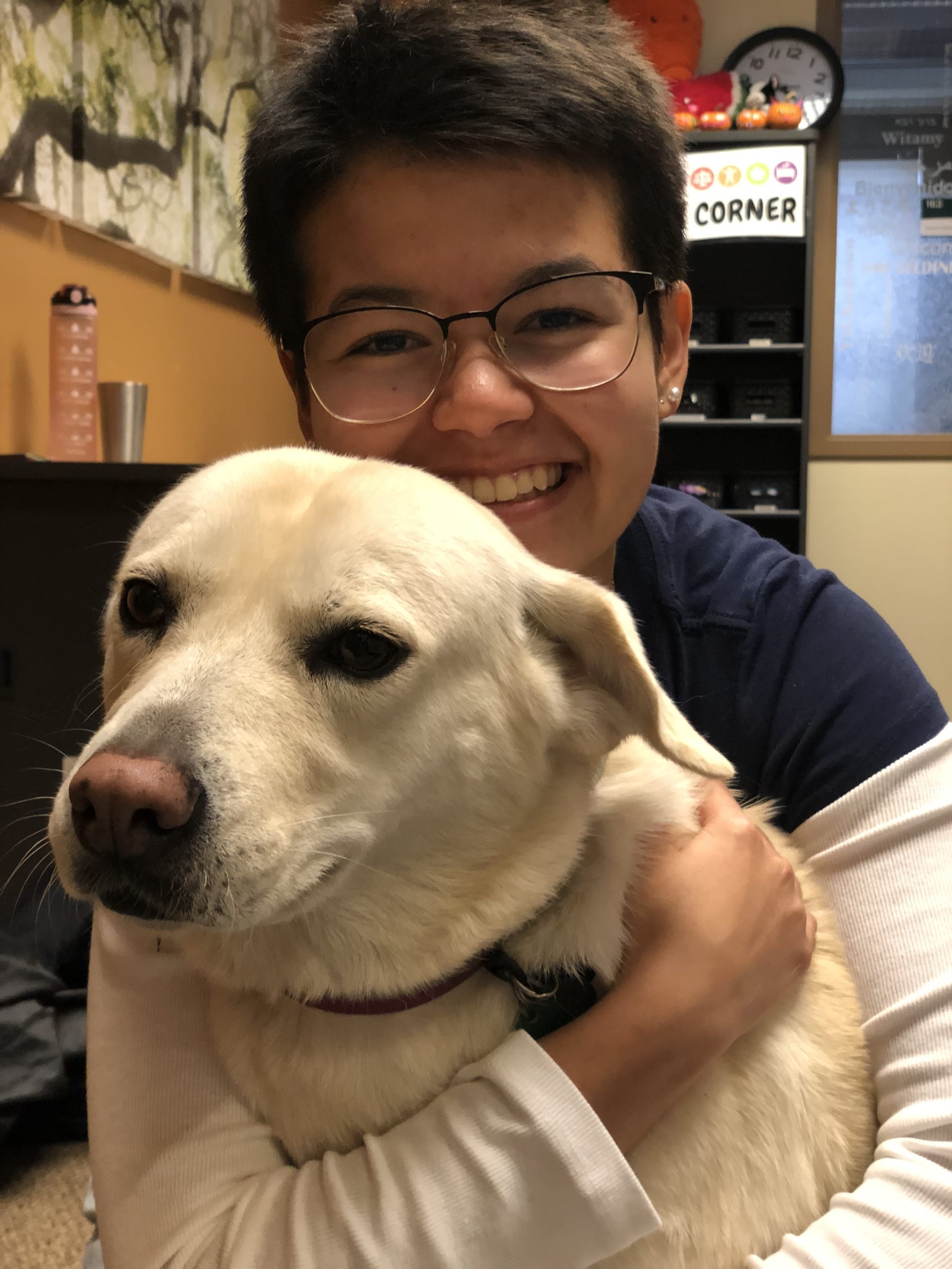 Student and therapy dog, Maisie