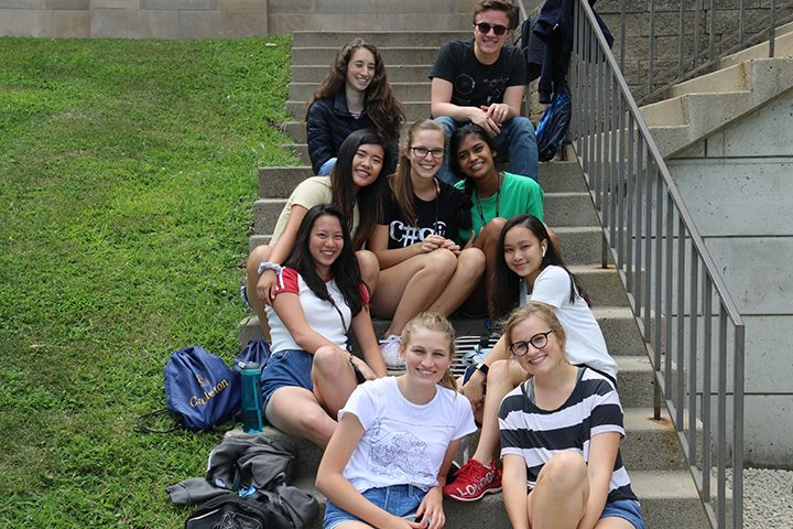 Students sitting on steps