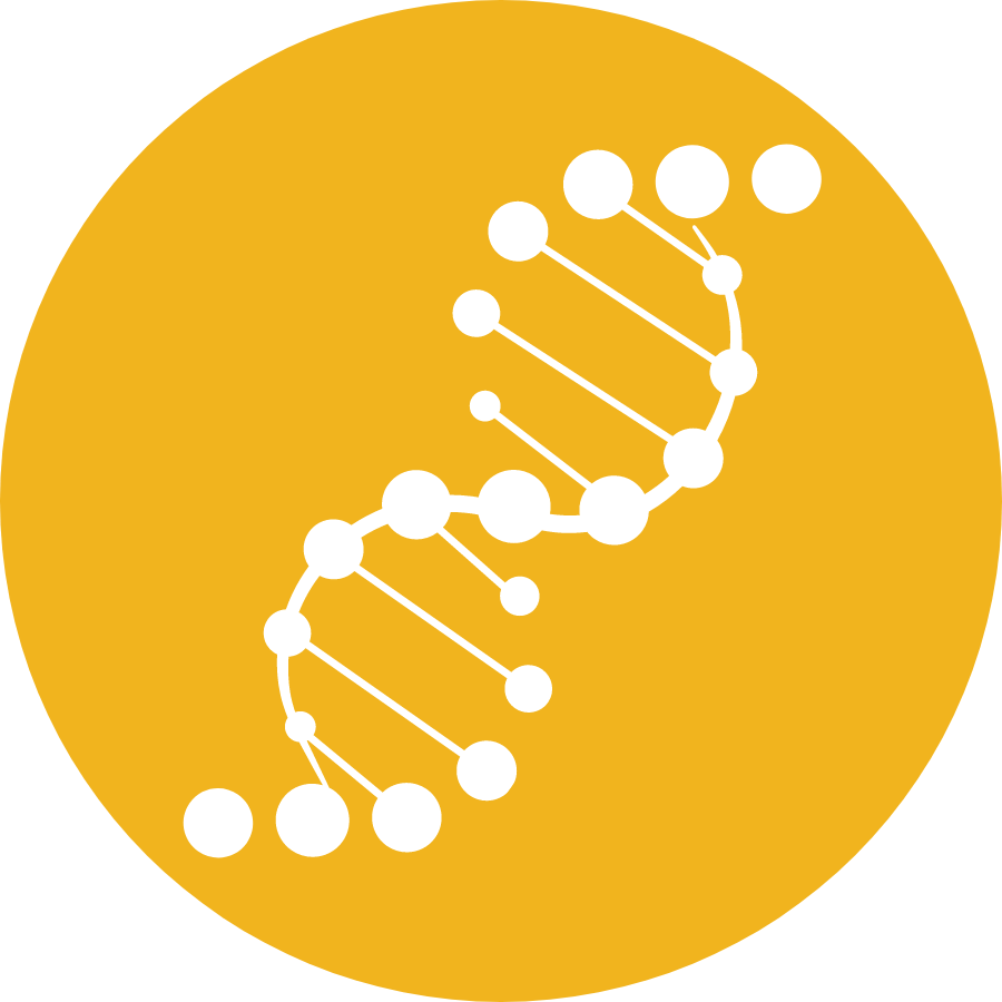 Yellow circle with white dna graphic