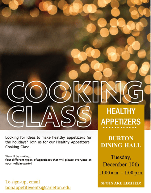 poster advertising a cooking class on Dec. 10, 2019 from 11am–1pm