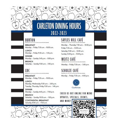 Carleton Dining Hours of Operation 2022-2023