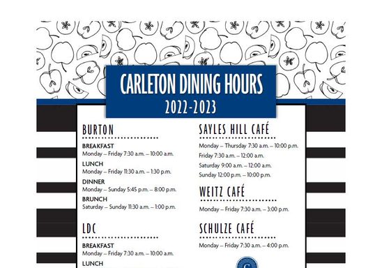 Carleton Dining Facilities Standard Hours of Operation