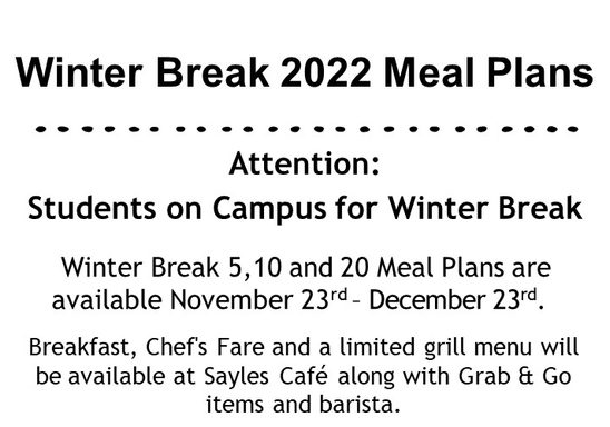 Winter Break 2022 Meal Plans