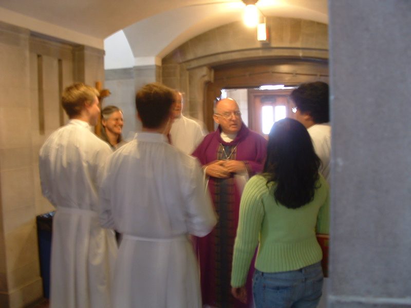 Archbishop Harry Flynn with students.