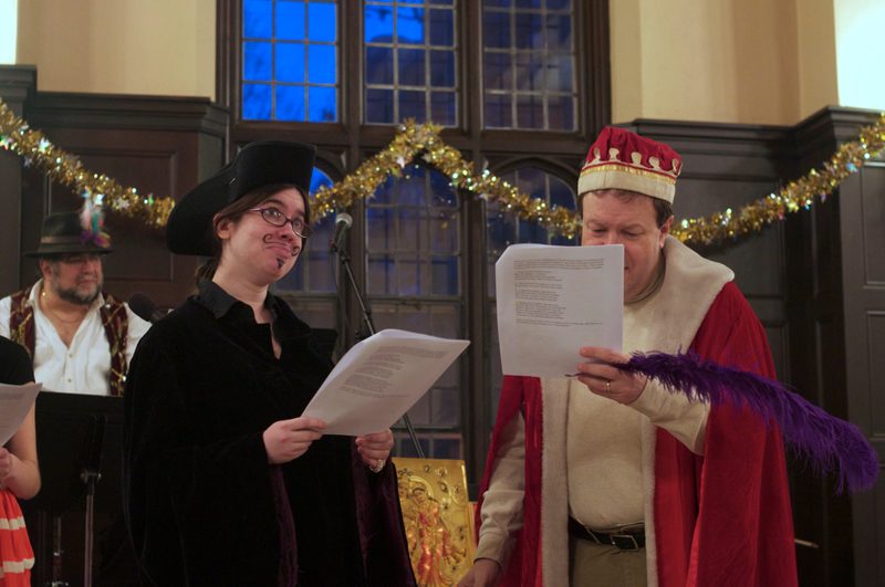 President Poskanzer and student in Purim spiel
