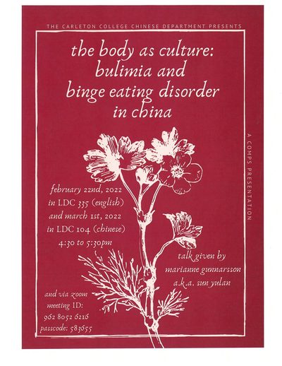 poster with flower image and red background color listing dates, locations and times for presentations