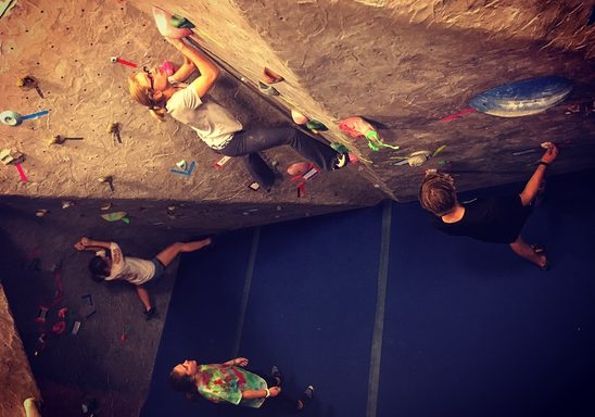 Overhead view of the climbing wall