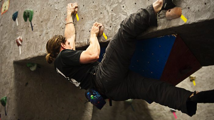 Student competes in Bouldering Competition