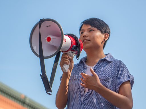 Student speaks at a climate demonstration
