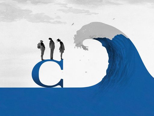 Illustration of people standing on a letter