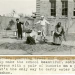 J. Stanley Stevens '32 and local teachers plant trees on the grounds of the school.
