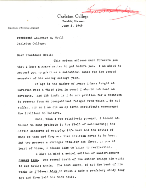 Hyme Loss Sabbatical Request Letter (page 1 of 2)