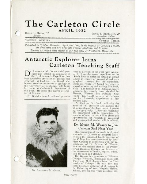 Laurence McKinley Gould joins the Carleton faculty