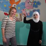 Bailey Ulbricht ’15 with a teacher at an education center for Syrian refugees in southern Turkey