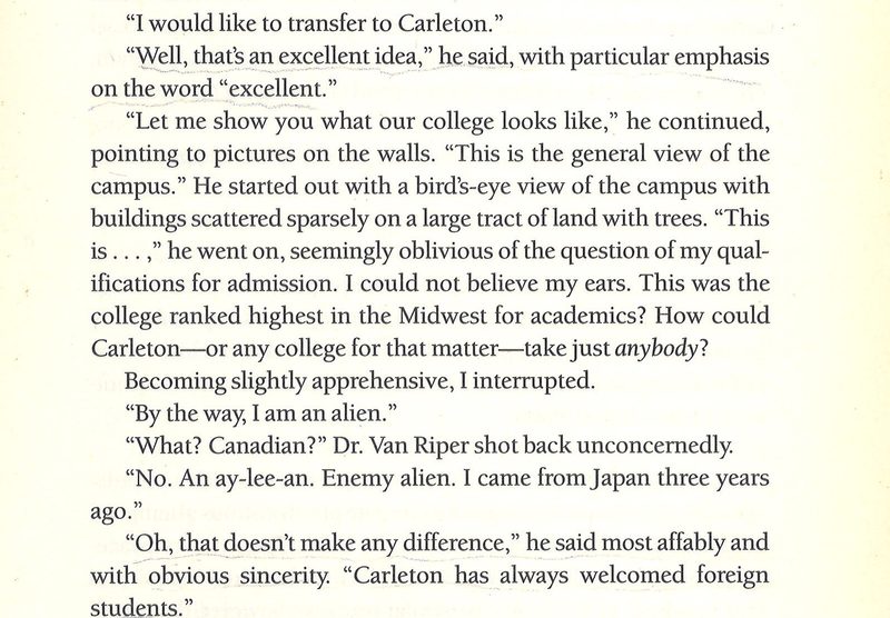 Excerpt from autobiography of Kiyoaki Murata '46, on his transfer to Carleton