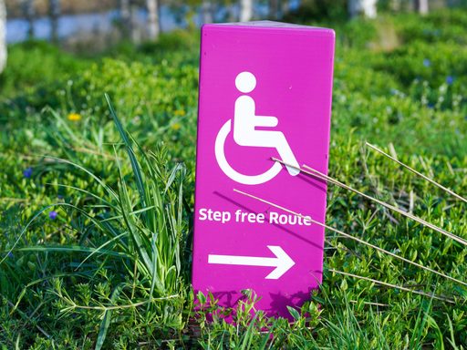 Sign in a lawn reading: step free route