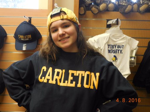 Girl wearing carleton gear