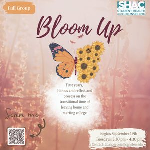 <p> <img src="bloomupgroup.jpg" alt=""> <strong>Bloom Up is a therapy group for first year students:</strong> ... </p>